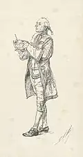 Drawing of a footman with a serving dish