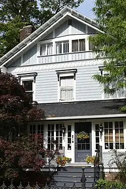 Exterior view of Swiss Chalet Style residence located in Toledo, Ohio. Photo taken in 2019.