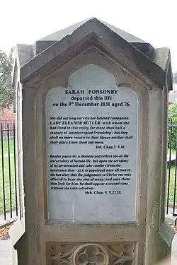 Inscription commemorating Sarah Ponsonby