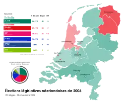 Results by vote share in each province. Darker shades denote a higher vote share for the winning party.