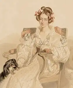 Emily Eden (George Eden's sister) with her spaniel, Chance (painted 1835)[15]