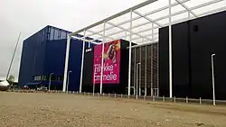 A banner on DR Byen congratulating Emmelie de Forest on her Eurovision Song Contest 2013 win