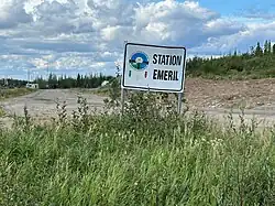 Entrance sign for the Tshiuetin Rail Transportation station in Emeril