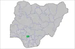 Esanland (green) depicted in Nigeria (grey).