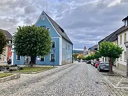 View of the Main Street with the Rathaus. Eschenbach i.d. Oberpfalz, Germany