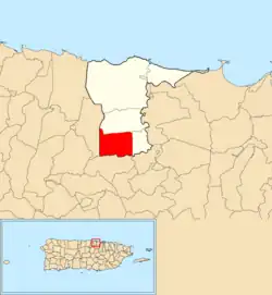 Location of Espinosa within the municipality of Dorado shown in red