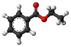 Ball-and-stick model of the ethyl benzoate molecule