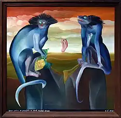 One Man in Profile and Two Blue Monkeys (1972)