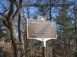 Evergreen Cemetery historic plaque