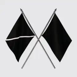 Two black flags forming Exo logo with a line on the left flag.