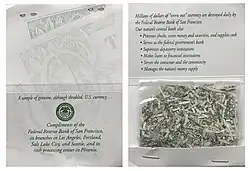 Shredded US dollar by Federal Reserve Bank of San Francisco as souvenir
