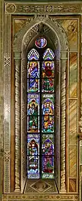 Window depicting the genealogy of the Virgin Mary, designed and created by the Master of Figline, ca. 1320-25. Located above the Spinelli chapel to the left of the high altar chapel.