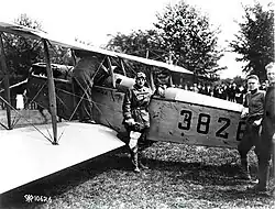 Maj. Ruben Fleet by Lt. Boyle's Jenny before the take off from Washington.