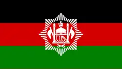 The flag of Afghanistan (1928), a charged horizontal triband.