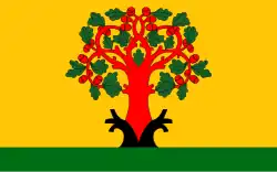 The flag of the town of Tsivilsk, with Chuvash "Tree of Life" in figurative style