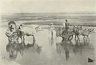 Fording an Indian river, c. 1905