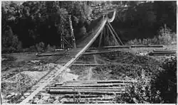 A footbridge at Agness over the Rogue River, circa 1927