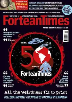 Cover of Fortean Times magazine showing 50th anniversary graphics and quotes from a news organisation and two persons