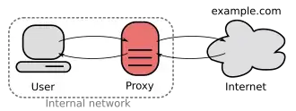 The polipo proxy server connecting an internal network and the Internet.