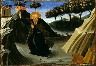 Fra Angelico, Saint Anthony Abbot Shunning the Mass of Gold ** (c. 1435–1440), 19.7 x 28.1 cm
