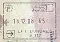 Entry stamp into the Schengen Area issued by the French Border Police at St Pancras International station ('LFT' stands for 'Liaison fixe transmanche' (literally: cross-Channel fixed link).)