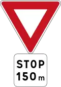 Stop sign 150 metres ahead