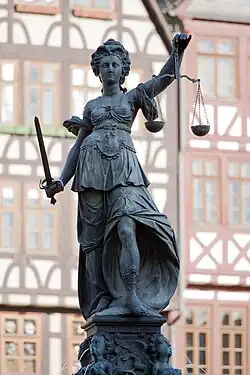 Sculpture of Lady Justice on the Gerechtigkeits­brunnen [de] in Frankfurt, Germany