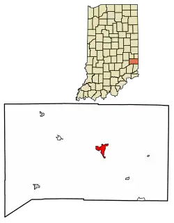 Location of Brookville in Franklin County, Indiana