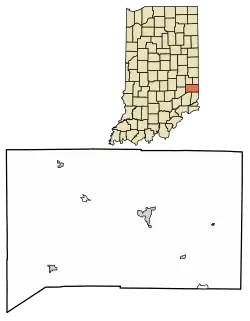 Location of Mount Carmel in Franklin County, Indiana.