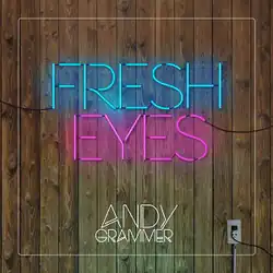 The cover consists of a wooden wall that shows the song title as a neon sign: "Fresh" colored in blue and "Eyes" colored in magenta, respectively. The artist's name appears below the title, colored in white.