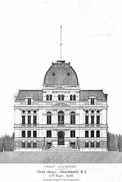 A front elevation of the building published in 1878