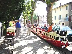 View of the main station of the tourist railway Anse Pont with two trains in station