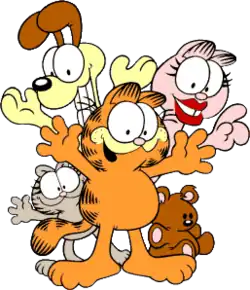 An illustration of the characters in the comic strip Garfield.