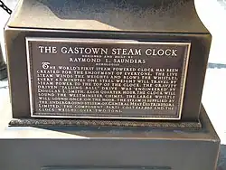 Front plaque on Vancouver Gastown steam clock