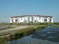 View of stadium from the salt ponds before renovation.