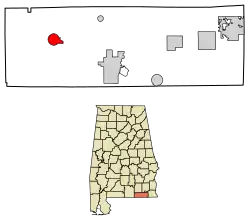 Location of Samson in Geneva County, Alabama.