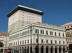 The Palace of the Ligustica Academy and in the background the scenic tower of Carlo Felice