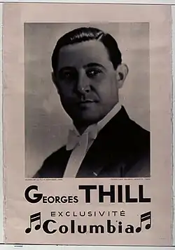 A black-and-white portrait of the artist on a promotional poster