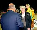 5 September 2010; Anand Satyanand congratulates the Australia head coach, Norma Plummer.
