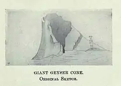 Original sketch of Giant Geyser as discovered by the Washburn Expedition of 1870
