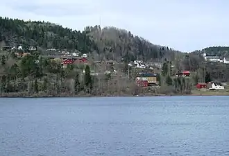 View of Gjerstad from the Gjerstadvatnet