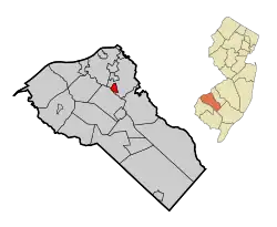 Map of Wenonah highlighted within Gloucester County. Inset: Location of Gloucester County in New Jersey.