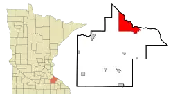 Location of the city of Red Wing within Goodhue County in the state of Minnesota