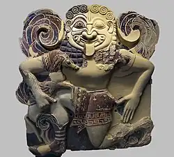 Fig. 9. Winged curl-haired Gorgon (Medusa) holding Pegasus; relief terracotta antefix, Temple of Athena at Syracuse, in the Museo Archeologico Regionale Paolo Orsi of Syracuse, Sicily (late sixth century BC)[75]