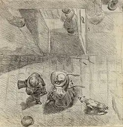 Bird's Eye View of a Man and Woman Conversing (c. 1830), graphite, 18.3 x 17.8&nbsp;cm., National Gallery of Art