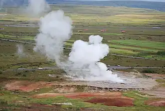 The erupting Great Geysir in summer 2009