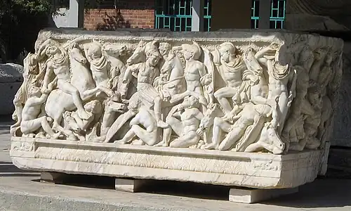 Sarcophagus with battle scene between Greeks and Barbarians, 225-250 AD, Israel