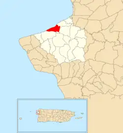 Location of Guaniquilla within the municipality of Aguada shown in red