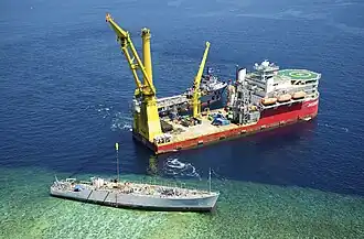 The ship on March 12, 2013 as it was being salvaged by Jascon25.