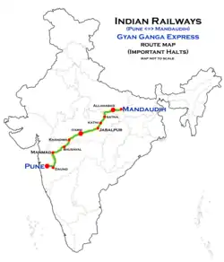 Pune–Banaras Gyan Ganga Express route map